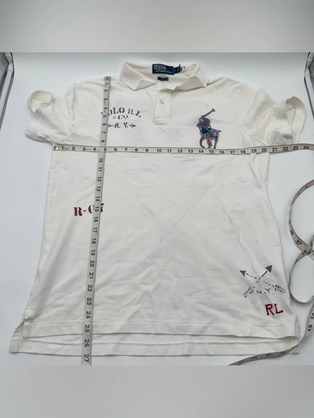 Polo Ralph Lauren Big Patchwork Pony Polo Shirt Men's Medium Stencil White READ